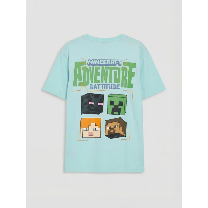 LCW Kids Mavi Minecraft Baskılı Erkek Çocuk Şortlu Pijama Takımı