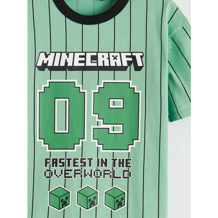 LCW Kids Yeşil Bisiklet Yaka Minecraft Baskılı Erkek Çocuk Tişört