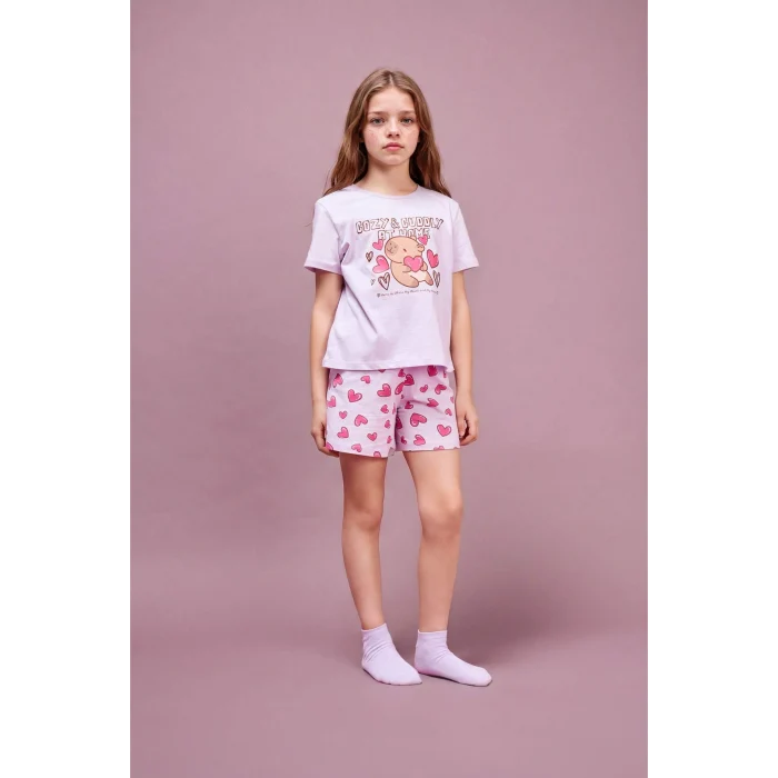 Defacto H8359A8PN256 Pembe %100 Pamuk Regular Fıt 2li Pijama Takımı Kız Çocuk