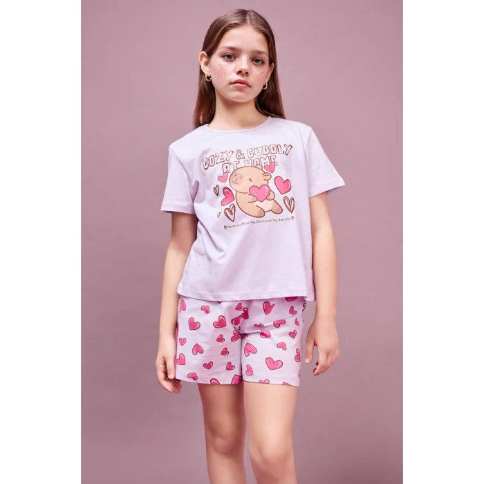 Defacto H8359A8PN256 Pembe %100 Pamuk Regular Fıt 2li Pijama Takımı Kız Çocuk