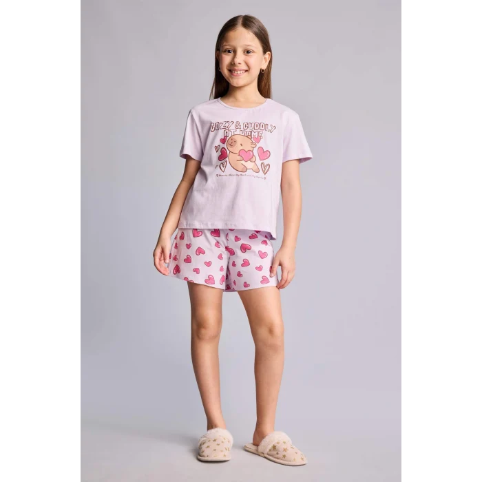 Defacto H8359A8PN256 Pembe %100 Pamuk Regular Fıt 2li Pijama Takımı Kız Çocuk