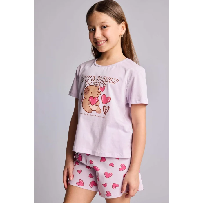 Defacto H8359A8PN256 Pembe %100 Pamuk Regular Fıt 2li Pijama Takımı Kız Çocuk