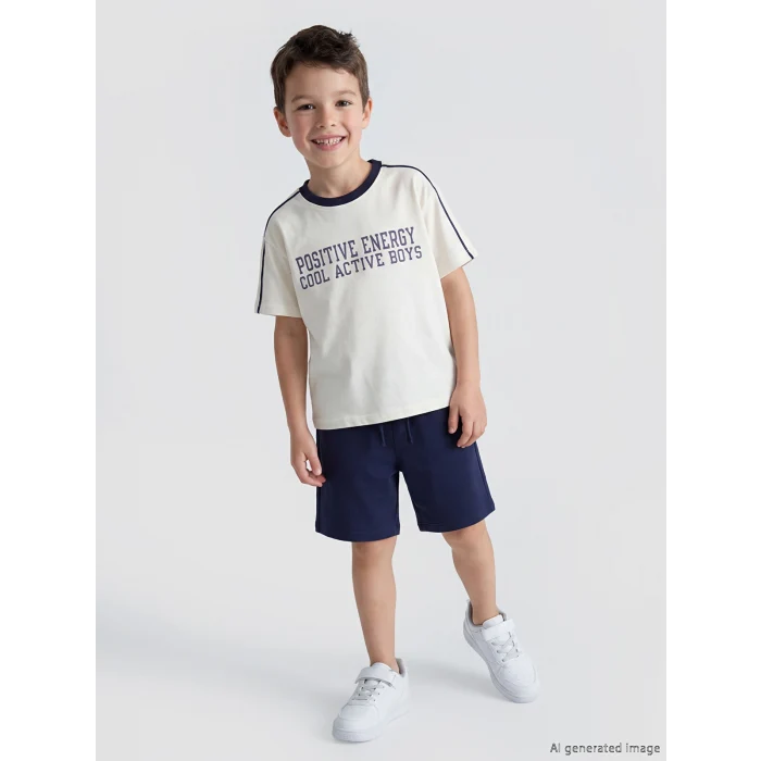 LCW Kids Ekru Baskılı Erkek Çocuk Takım