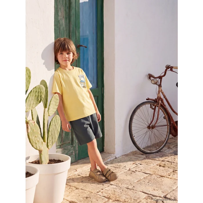 LCW Kids Sarı Baskılı Erkek Çocuk Şortlu Takım