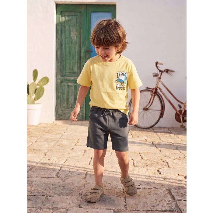 LCW Kids Sarı Baskılı Erkek Çocuk Şortlu Takım