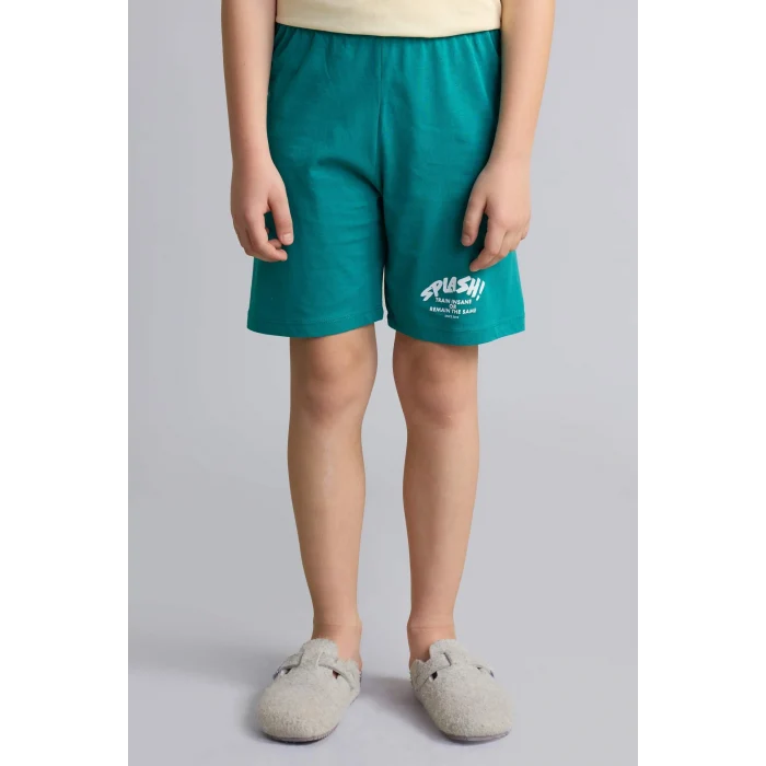Defacto H8195A8YL240 Sarı %100 Pamuk Baskılı Tişört Şort Pijama Takımı Erkek Çocuk