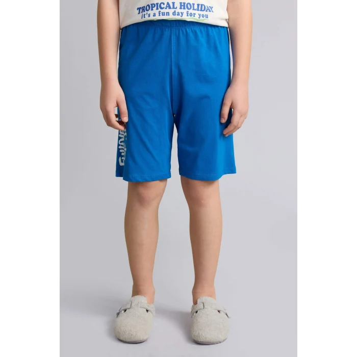 Defacto H8197A8ER105 Ekru %100 Pamuk  Baskılı Kısa Kollu Üst Şort Alt 2li Pijama Takımı Erkek Çocuk