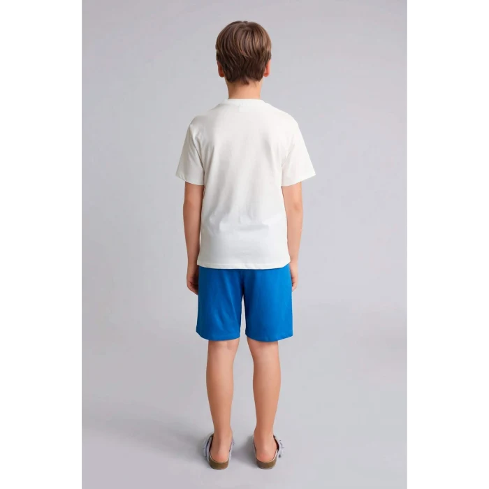 Defacto H8197A8ER105 Ekru %100 Pamuk  Baskılı Kısa Kollu Üst Şort Alt 2li Pijama Takımı Erkek Çocuk