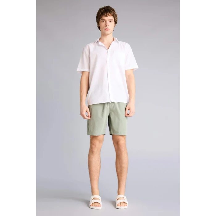 Defacto E0993AXKH440 Haki Regular Fit Kısa Boy Yumuşak Tuşeli Deniz Şortu