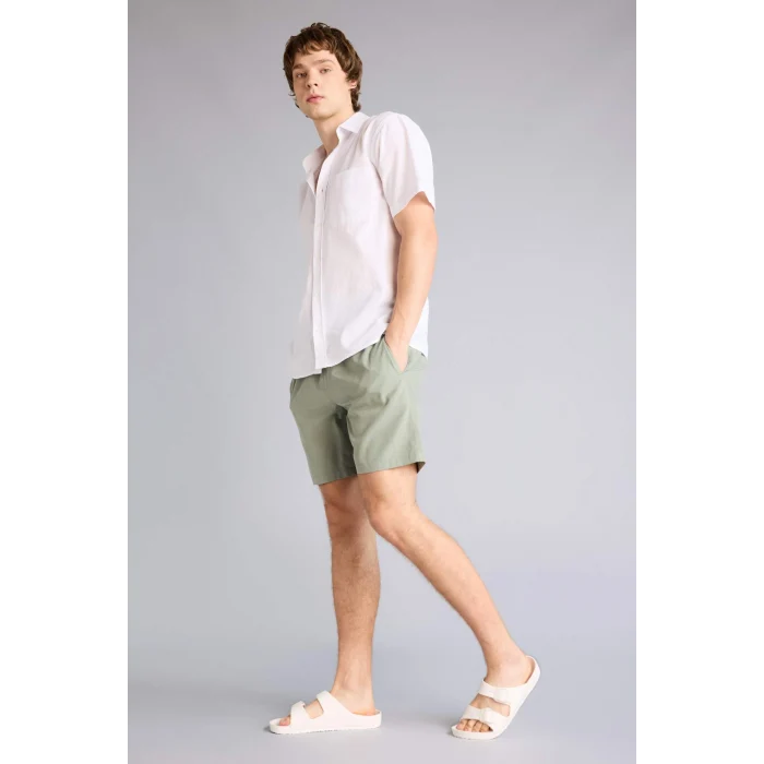 Defacto E0993AXKH440 Haki Regular Fit Kısa Boy Yumuşak Tuşeli Deniz Şortu