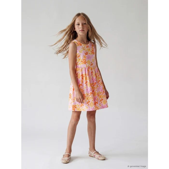 LCW Kids Pembe Desenli Kız Çocuk Elbise