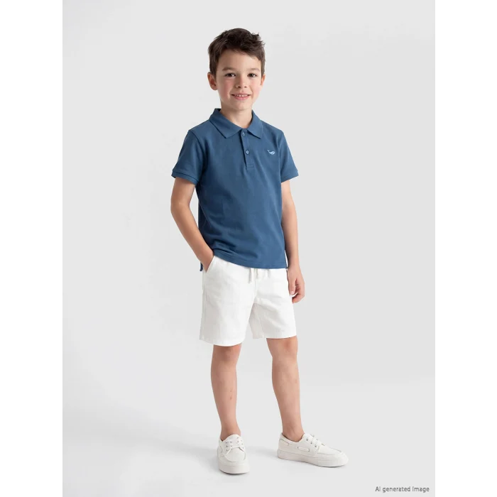 LCW Kids İndigo Polo Yaka Nakışlı Erkek Çocuk Tişört