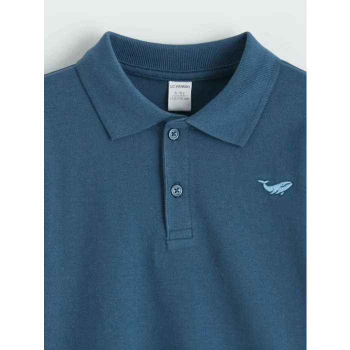 LCW Kids İndigo Polo Yaka Nakışlı Erkek Çocuk Tişört
