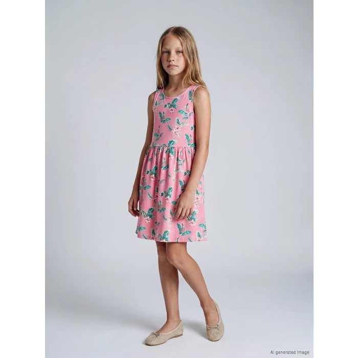 LCW Kids Pembe Desenli Kız Çocuk Elbise