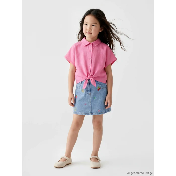 LCW Kids İndigo Nakışlı Kız Çocuk Etek