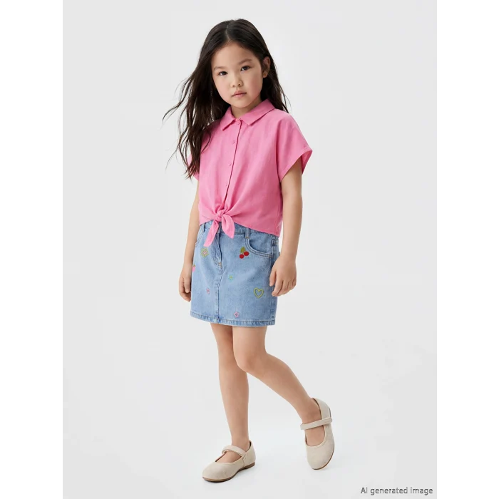 LCW Kids İndigo Nakışlı Kız Çocuk Etek