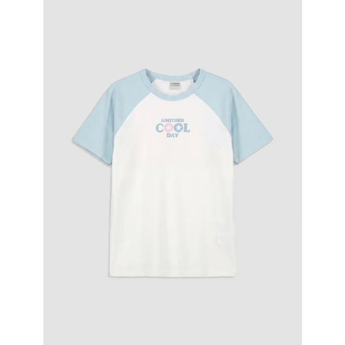 LCW Kids Ekru Yazı Baskılı Kız Çocuk Tişört