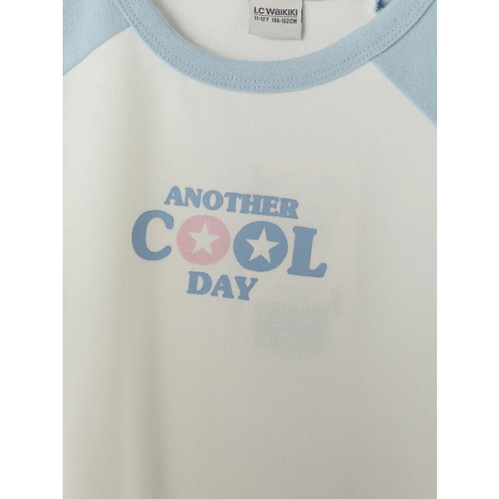 LCW Kids Ekru Yazı Baskılı Kız Çocuk Tişört