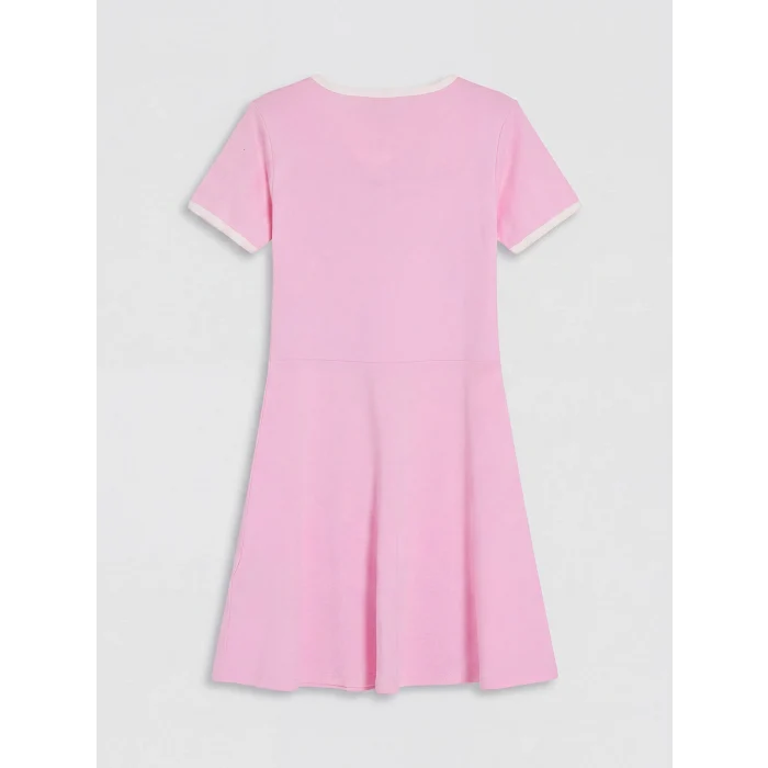 LCW Kids Pembe Bisiklet Yaka Baskılı Kız Çocuk Elbise
