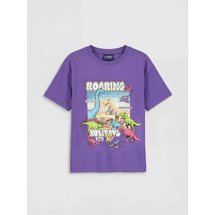 LCW Kids Mor Bisiklet Yaka Baskılı Erkek Çocuk Tişört