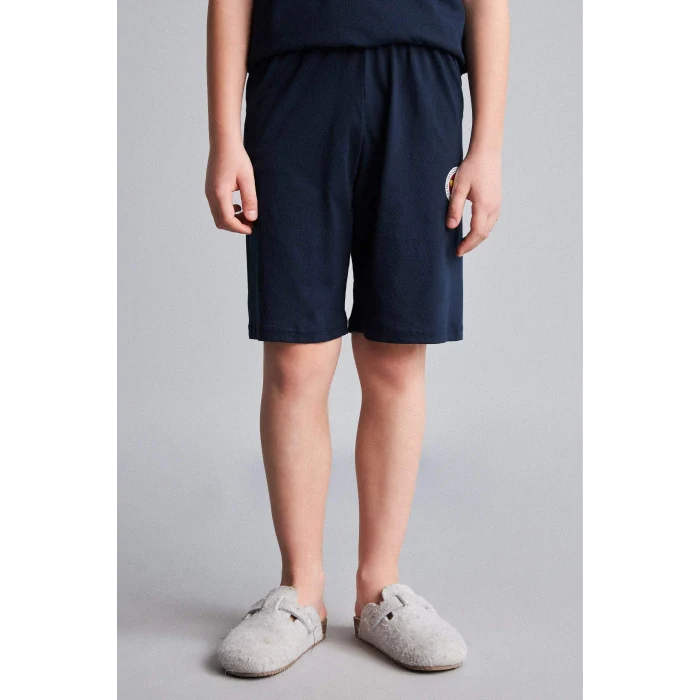 Defacto H7578A8IN42 İndigo %100 Pamuk Fenerbahçe Kısa Kollu Pijama Üst Şort Pijama Alt 2li Pijama Takımı Erkek Çocuk