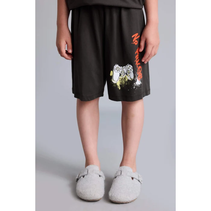 Defacto H5400A8AR220 Antrasit %100 Pamuk 2li Pijama Takımı Kısa Kollu Pijama Üstü Şort Pijama Altı Erkek Çocuk