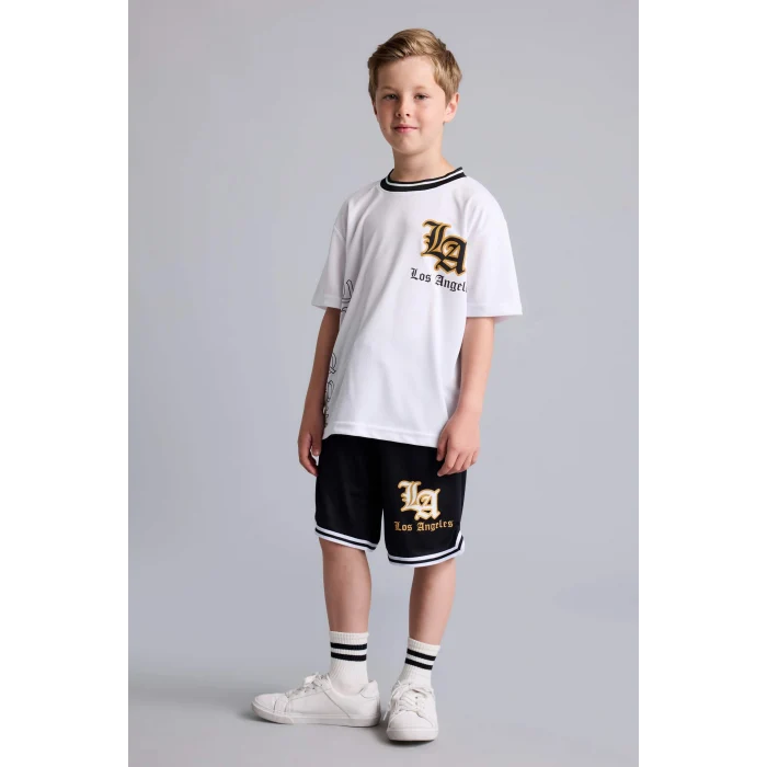 Defacto G9920A8WT36 Beyaz NBA Los Angales Lakers Lisanslı Mesh Forma Kumaş 2li Mor Beyaz Takım Erkek Çocuk