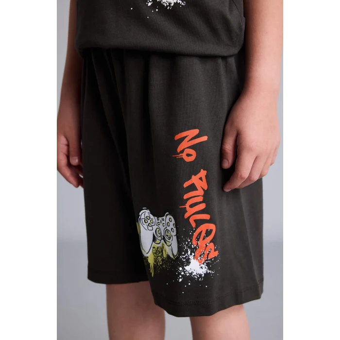 Defacto H5400A8AR220 Antrasit %100 Pamuk 2li Pijama Takımı Kısa Kollu Pijama Üstü Şort Pijama Altı Erkek Çocuk