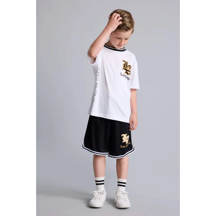 Defacto G9920A8WT36 Beyaz NBA Los Angales Lakers Lisanslı Mesh Forma Kumaş 2li Mor Beyaz Takım Erkek Çocuk
