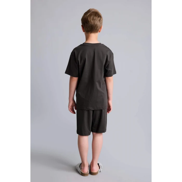 Defacto H5400A8AR220 Antrasit %100 Pamuk 2li Pijama Takımı Kısa Kollu Pijama Üstü Şort Pijama Altı Erkek Çocuk