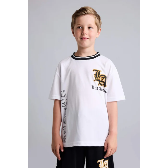 Defacto G9920A8WT36 Beyaz NBA Los Angales Lakers Lisanslı Mesh Forma Kumaş 2li Mor Beyaz Takım Erkek Çocuk