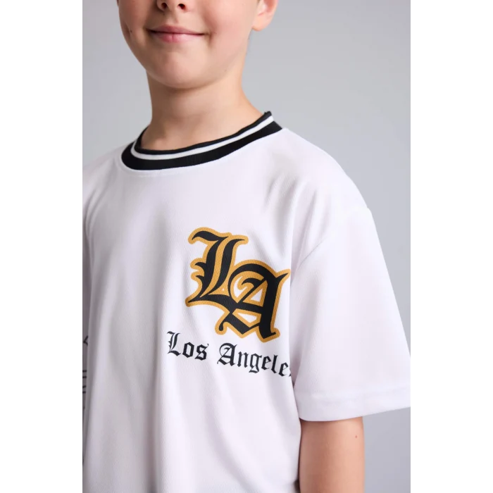 Defacto G9920A8WT36 Beyaz NBA Los Angales Lakers Lisanslı Mesh Forma Kumaş 2li Mor Beyaz Takım Erkek Çocuk