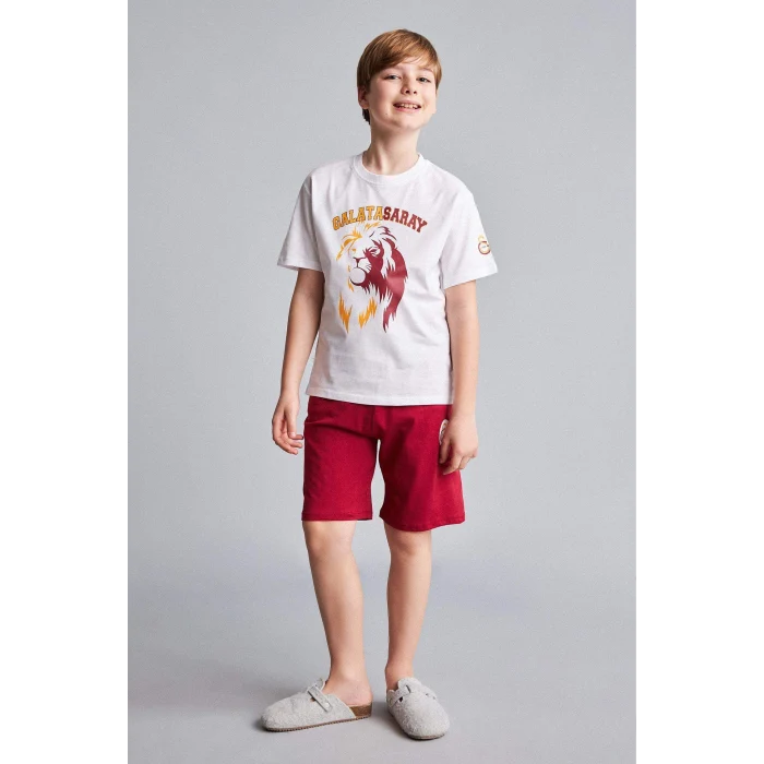 Defacto H7511A8WT34 Beyaz %100 Pamuk Galatasaray Kısa Kollu Pijama Üst Şort Pijama Alt 2li Pijama Takımı Erkek Çocuk
