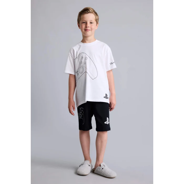 Defacto H8202A8WT34 Beyaz %100 Pamuk PlayStatıon Lisanslı Regular Fıt 2li Beyaz Pijama Takımı Erkek Çocuk