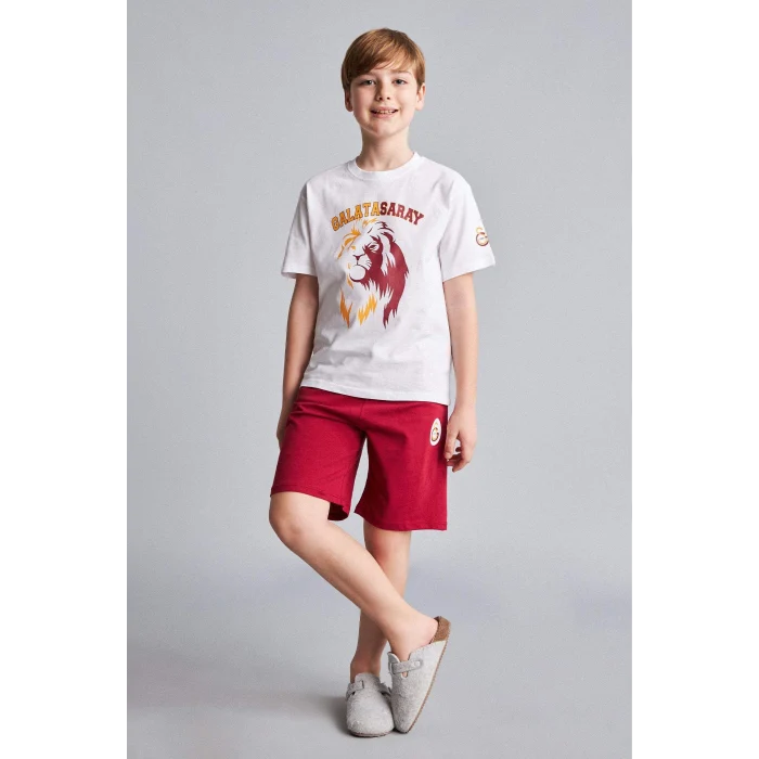 Defacto H7511A8WT34 Beyaz %100 Pamuk Galatasaray Kısa Kollu Pijama Üst Şort Pijama Alt 2li Pijama Takımı Erkek Çocuk