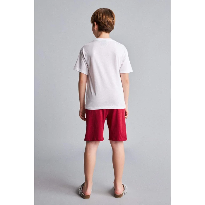 Defacto H7511A8WT34 Beyaz %100 Pamuk Galatasaray Kısa Kollu Pijama Üst Şort Pijama Alt 2li Pijama Takımı Erkek Çocuk