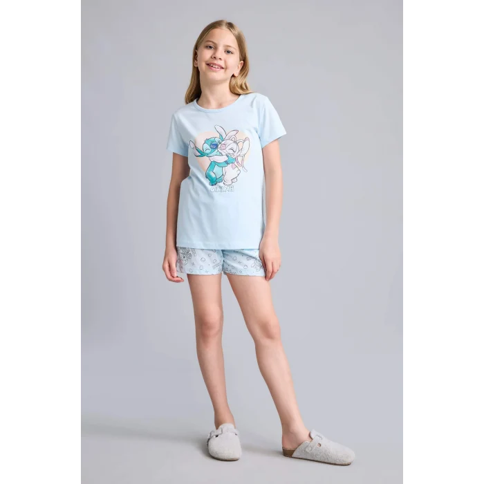 Defacto E6241A8BE773 Mavi %100 Pamuk Pijama Takımı Dinozor Baskılı Uzun Kollu Üst Beli Lastikli Uzun Alt Erkek Bebek