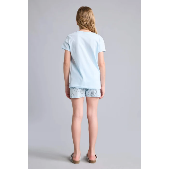 Defacto E6241A8BE773 Mavi %100 Pamuk Pijama Takımı Dinozor Baskılı Uzun Kollu Üst Beli Lastikli Uzun Alt Erkek Bebek
