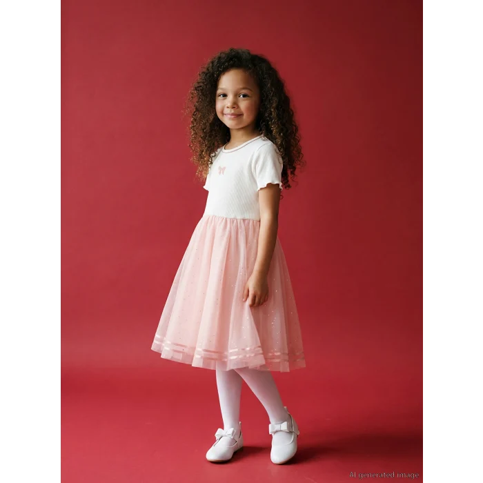 LCW Kids Beyaz Bisiklet Yaka Kız Çocuk Tütü Elbise