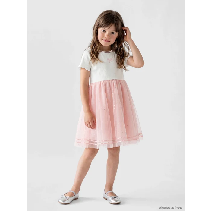 LCW Kids Beyaz Bisiklet Yaka Kız Çocuk Tütü Elbise