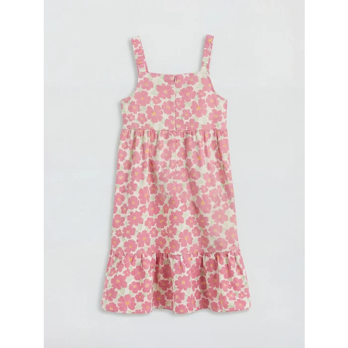 LCW Kids Pembe Kare Yaka Çiçekli Kız Çocuk Poplin Elbise