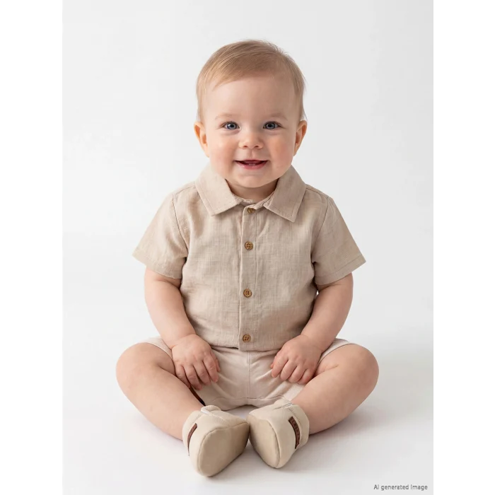 LCW baby Bej Kısa Kollu Erkek Bebek Gömlek