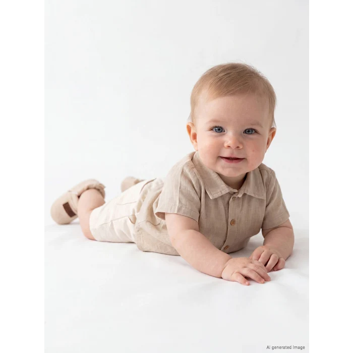 LCW baby Bej Kısa Kollu Erkek Bebek Gömlek