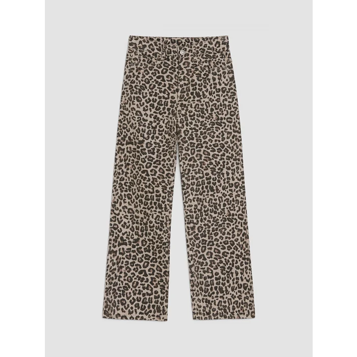 LCW Kids Bej Wideleg Leopar Desenli Kız Çocuk Pantolon