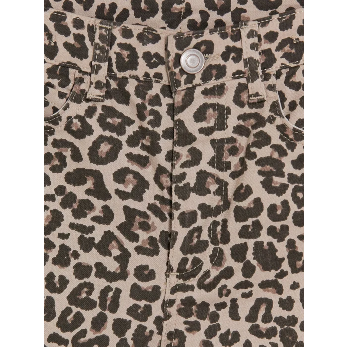 LCW Kids Bej Wideleg Leopar Desenli Kız Çocuk Pantolon