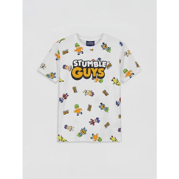 LCW Kids Beyaz Stumble Guys Baskılı Erkek Çocuk Şortlu Pijama Takımı
