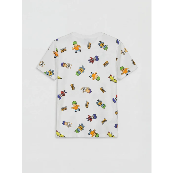 LCW Kids Beyaz Stumble Guys Baskılı Erkek Çocuk Şortlu Pijama Takımı