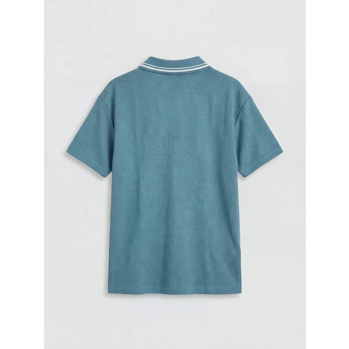 LCW Kids İndigo Polo Yaka Şerit Detaylı Erkek Çocuk Tişört
