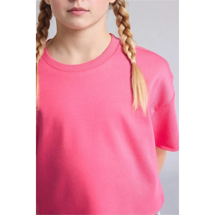 Defacto H7237A8PN201 Pembe %100 Pamuk Bisiklet Yaka Kısa Kollu Basic Tişört Kız Çocuk