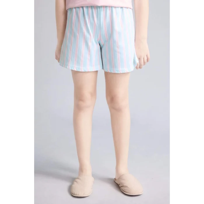 Defacto H8491A8PN645 Pembe %100 Pamuk Dısney Lılo & Stıtch Relax Fıt Şort Tişört 2li Pijama Takımı Kız Çocuk